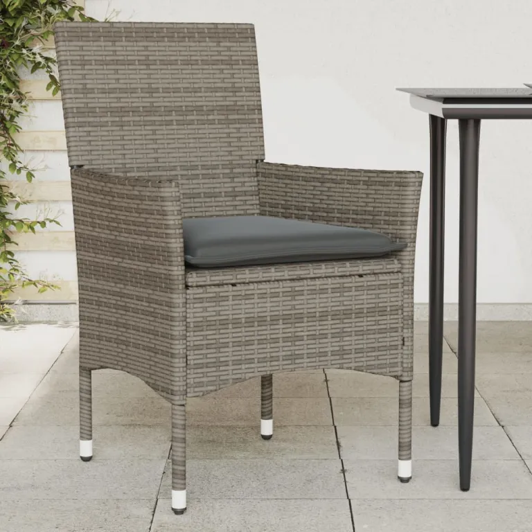 Gartensthle mit Kissen 2 Stk. Grau Polyrattan