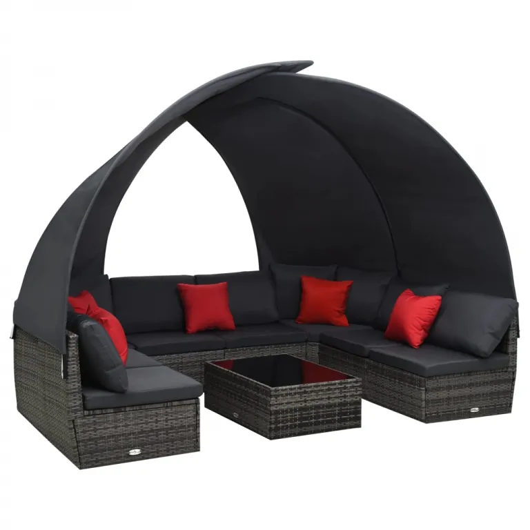 9-tlg. Garten Lounge Set mit Sonnendach Polyrattan Anthrazit Loungembel