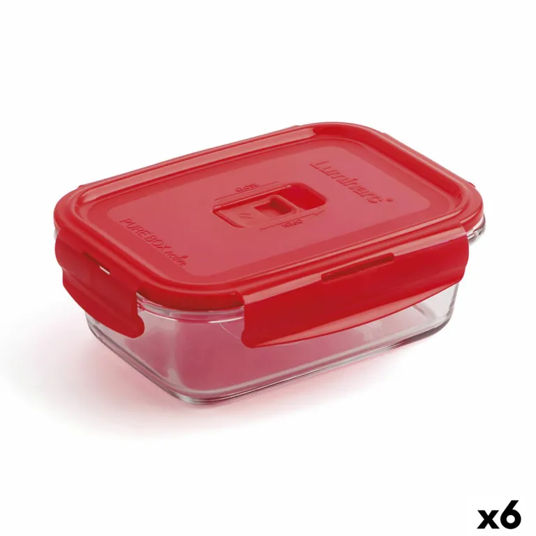 Lunchbox hermetisch Luminarc Pure Box 19 x 13 cm Rot 1,22 L Glas 6 Stck