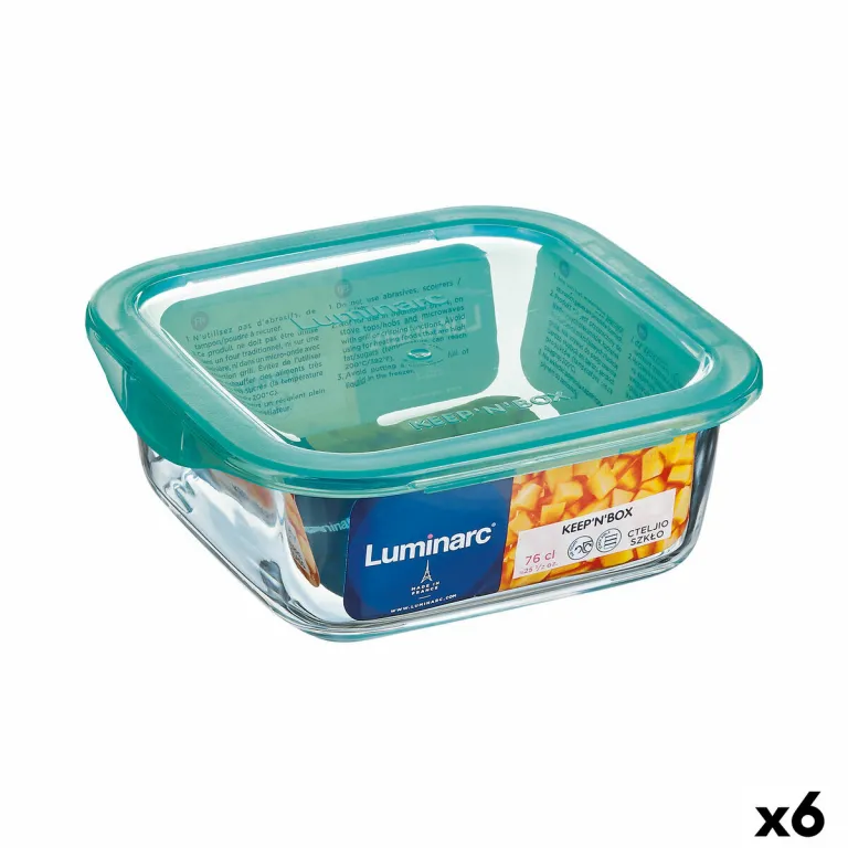 Viereckige Lunchbox mit Deckel Luminarc Keep?n Lagon 10 x 5,4 cm trkis 380 ml zweifarbig Glas 6 Stck