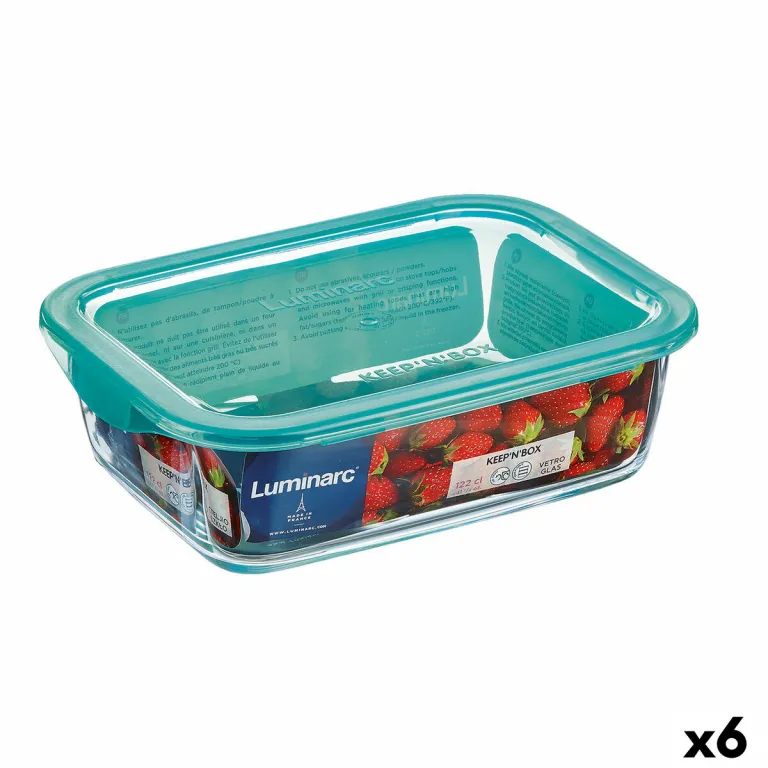 Rechteckige Lunchbox mit Deckel Luminarc Keep?n Lagon 12 x 8,5 x 5,4 cm trkis 380 ml Glas 6 Stck