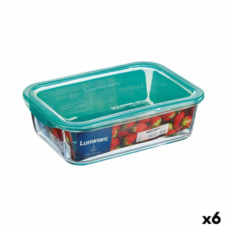 Rechteckige Lunchbox mit Deckel Luminarc Keep?n Lagon 16 x 11,3 x 6 cm trkis 820 ml Glas 6 Stck