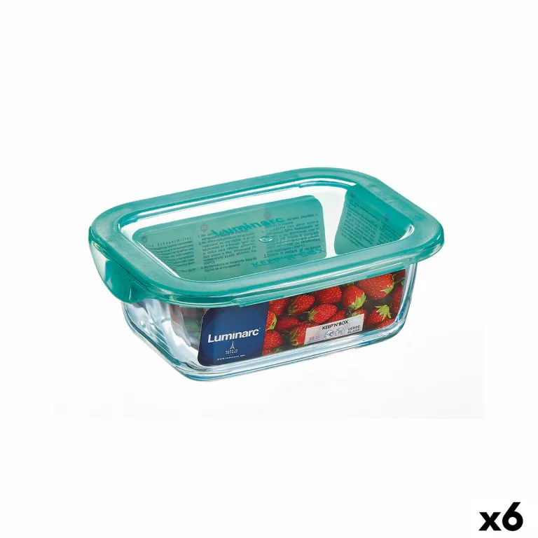 Rechteckige Lunchbox mit Deckel Luminarc Keep?n Lagon 18,5 x 13 x 6,6 cm trkis 1,22 L Glas 6 Stck