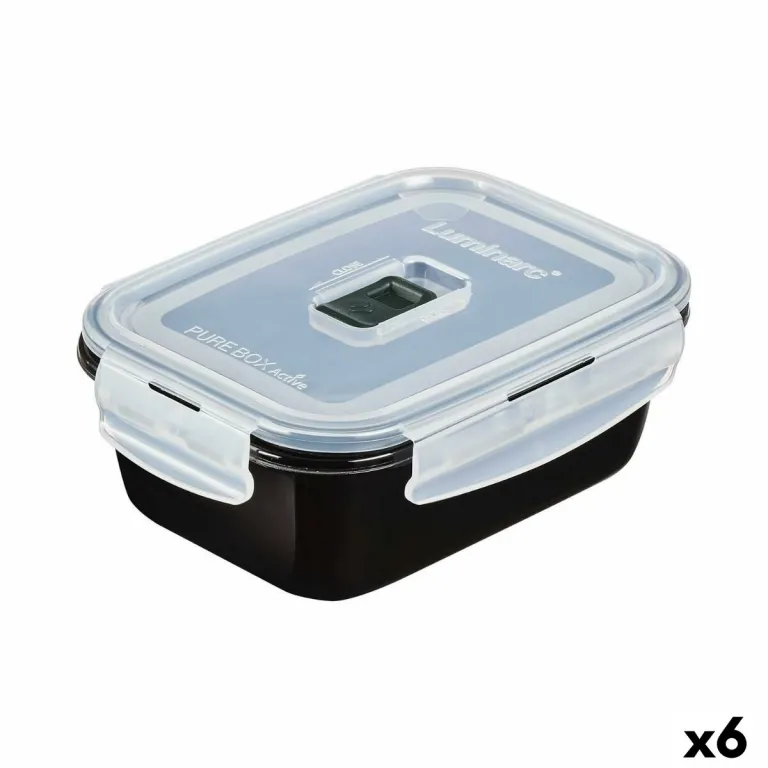 Lunchbox hermetisch Luminarc Pure Box Schwarz 820 ml Glas 6 Stck