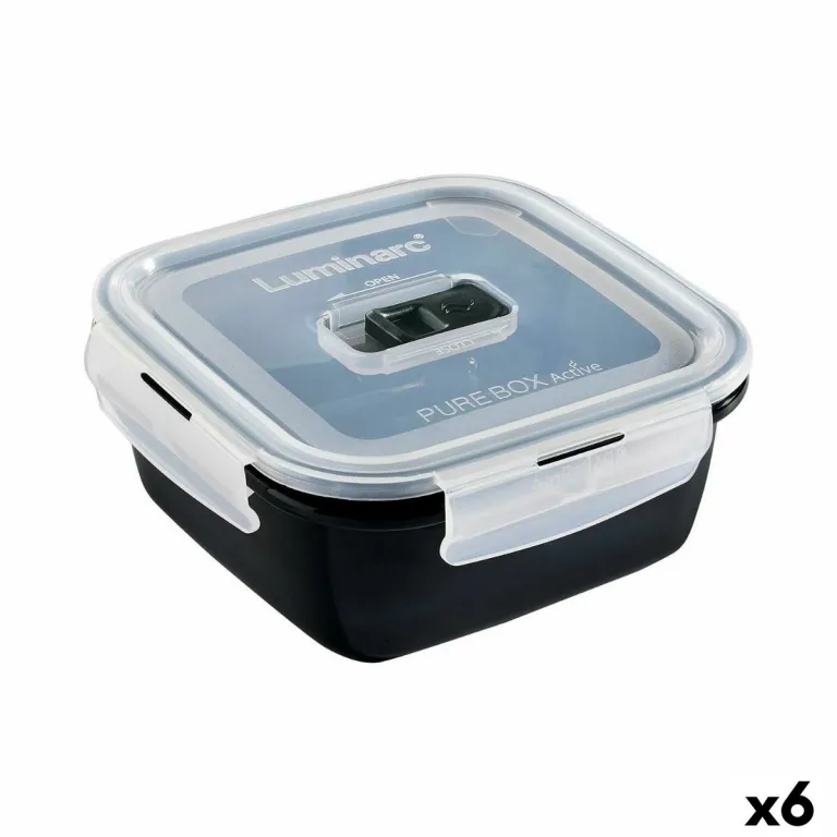 Lunchbox hermetisch Luminarc Pure Box 760 ml Schwarz Glas 6 Stck