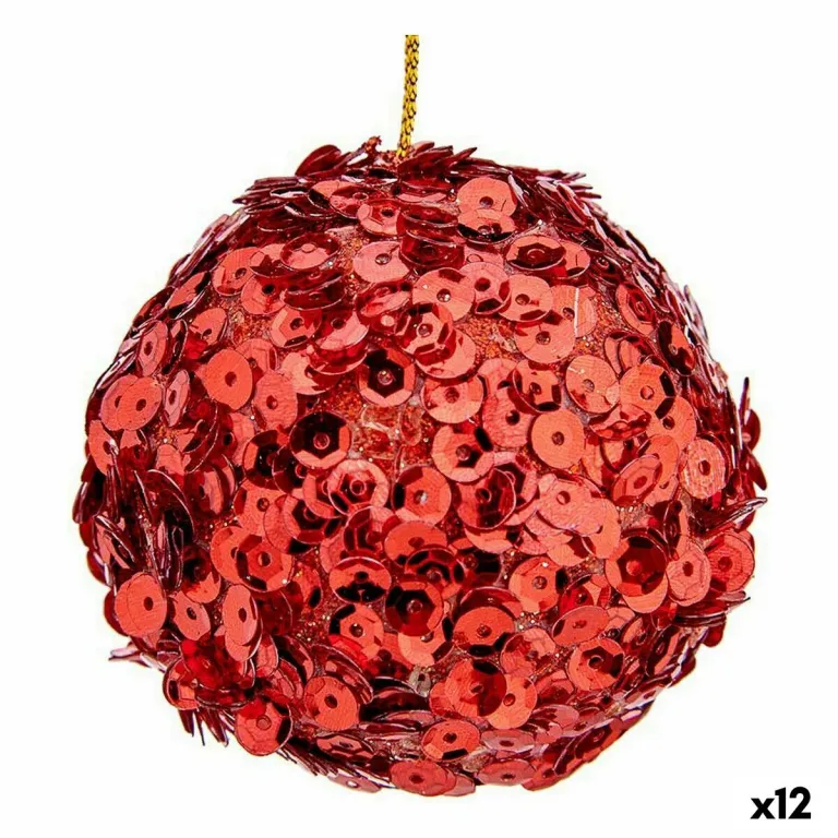 Weihnachtskugeln-Set Pailletten Rot Kunststoff 8 x 8 x 8 cm 12 Stck