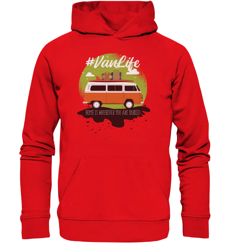 #Vanlife - Zuhause ist da, wo man parkt. - Organic Hoodie Bright Red