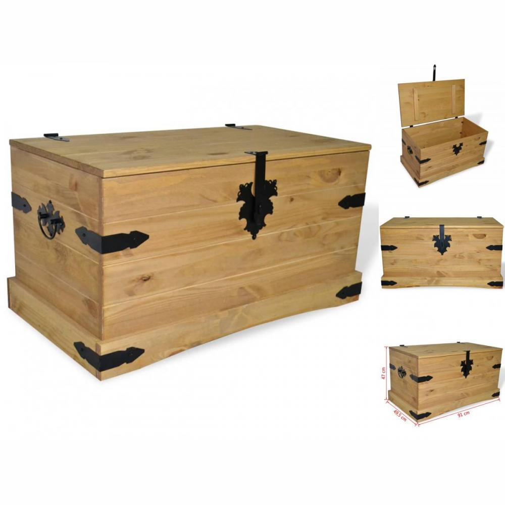 Aufbewahrungsbox Holzkiste Mit Deckel Mexiko-Stil Kiefer Schatztruhe 91x49,5x47c