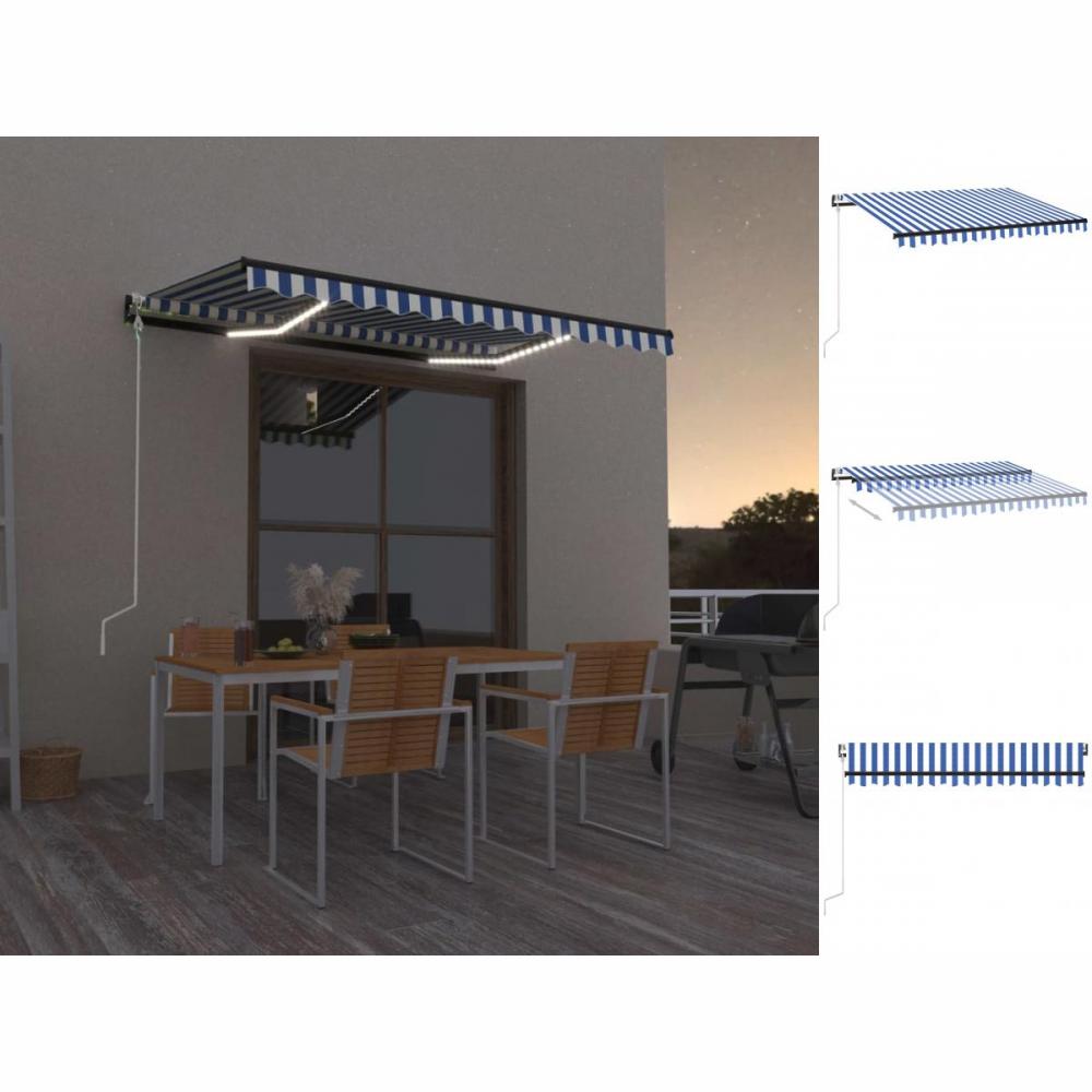 Automatische Markise Mit LED & Windsensor 300x250 Cm Blau Weiß Balkon Terrasse