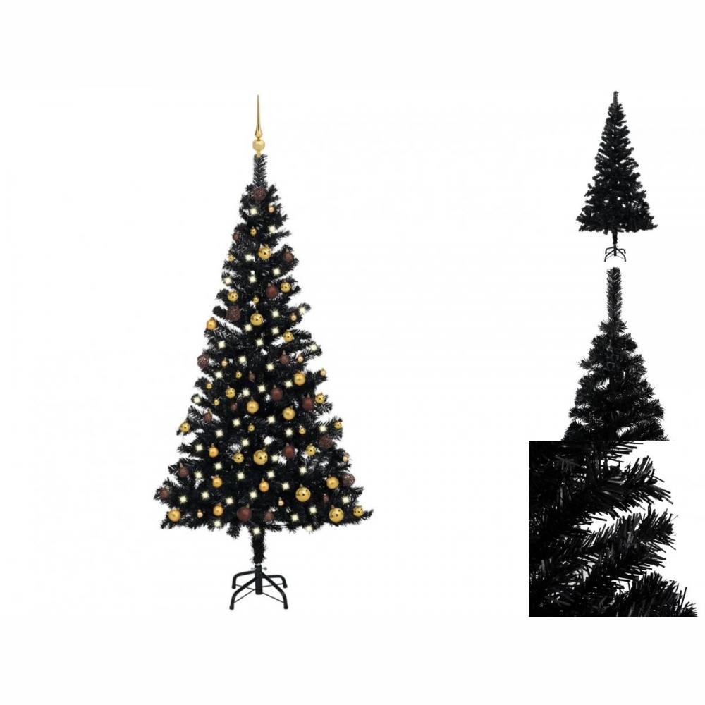 Künstlicher Weihnachtsbaum Mit LEDs & Schmuck Schwarz 150cm PVC