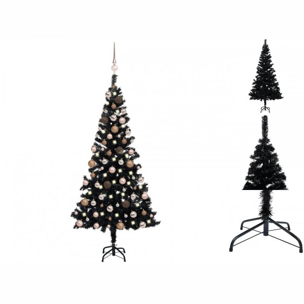 Künstlicher Weihnachtsbaum Mit LEDs & Kugeln Schwarz 150cm PVC