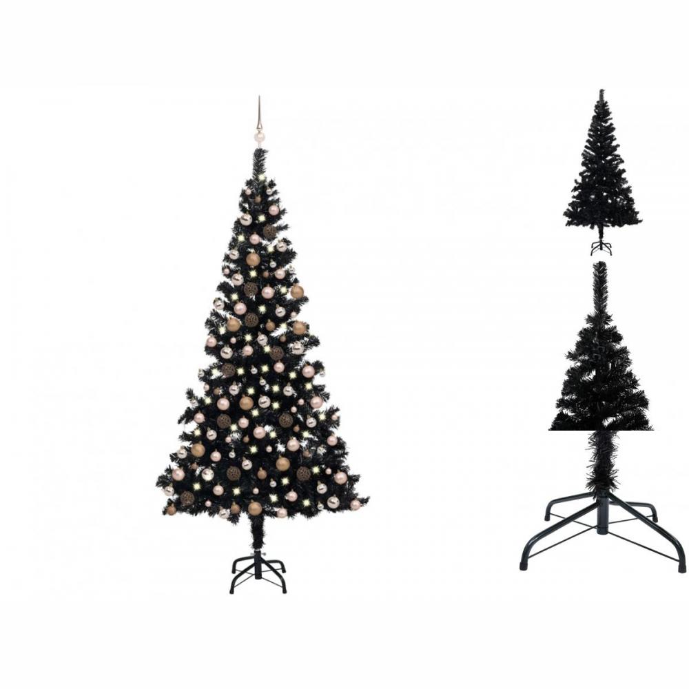 Künstlicher Weihnachtsbaum Mit LEDs & Kugeln Schwarz 210cm PVC