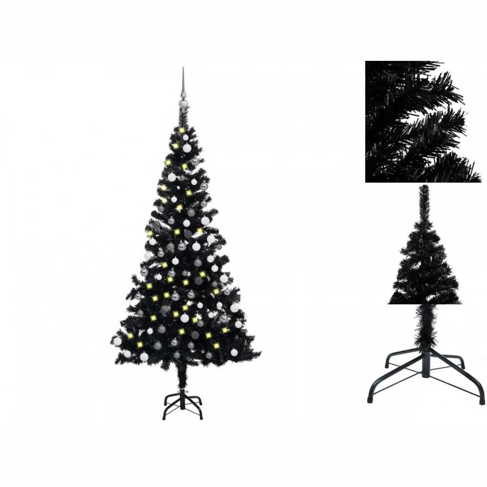 Künstlicher Weihnachtsbaum Mit LEDs & Kugeln Schwarz 180cm PVC