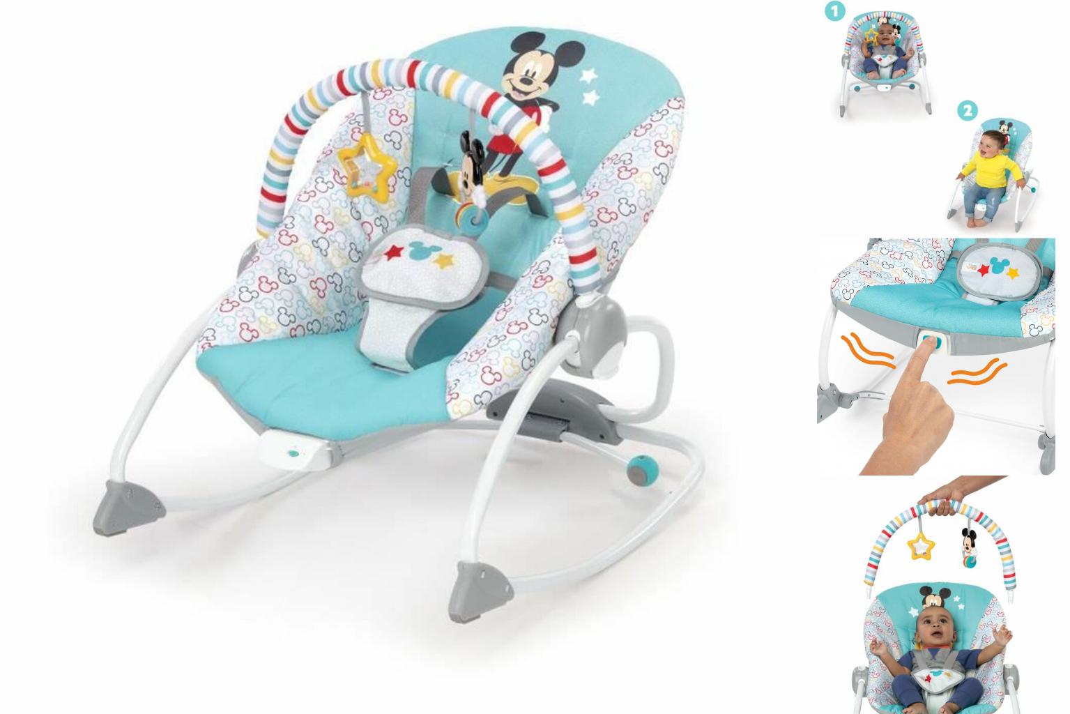 Bright Starts Mickey Mouse Babywippe Baby Schaukelwippe Baby-Liegestuhl Bright S