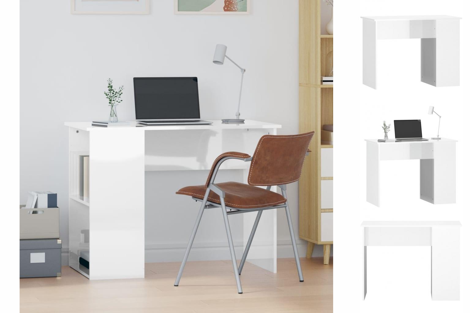 Schreibtisch Hochglanz-Weiß 100x55x75 Cm Holzwerkstoff