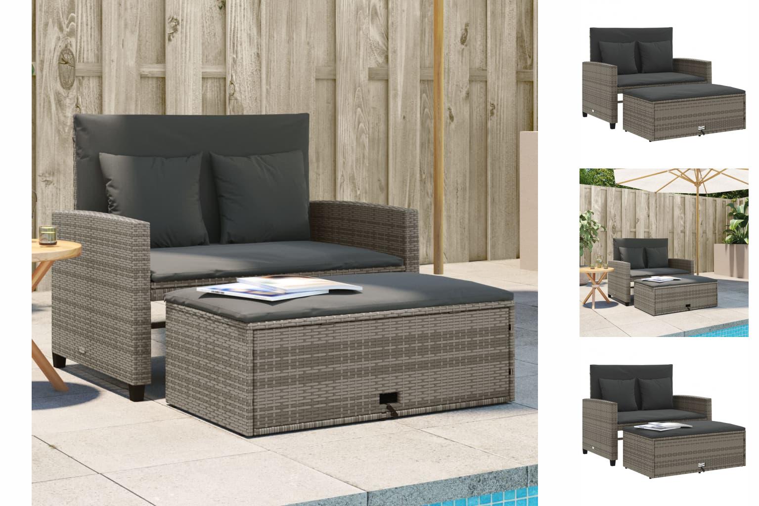 Gartensofa 2-Sitzer Mit Kissen Grau Polyrattan