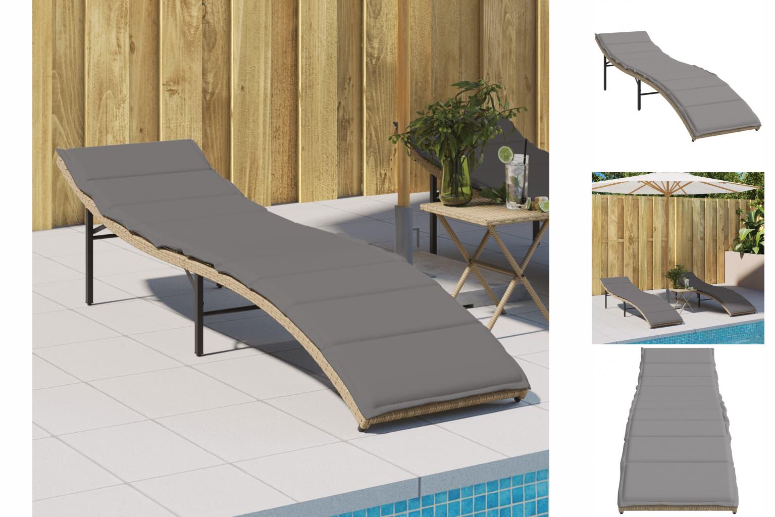 Sonnenliege Mit Kissen Beige 55x199x50 Cm Polyrattan Poolliege Gartenliege