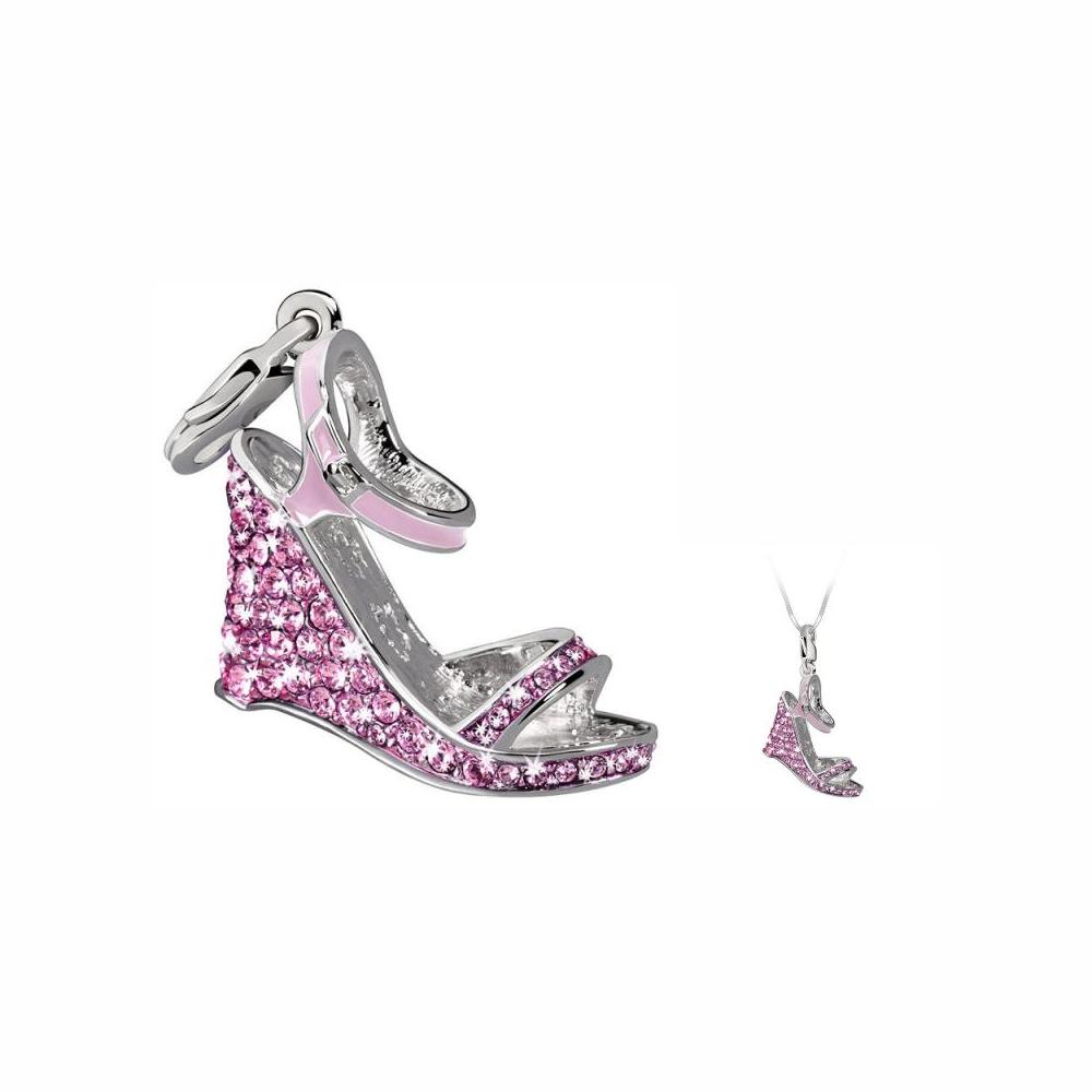 Glamour Amen Kettenanhänger Schuh Sandale Pumps Pink Charms Für Damen 4cm Silber